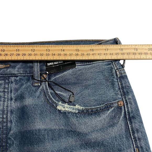 Express Womens Shorts Size 14 Blue Mom Shorts Button Fly Super High Rise Denim - Picture 10 of 13